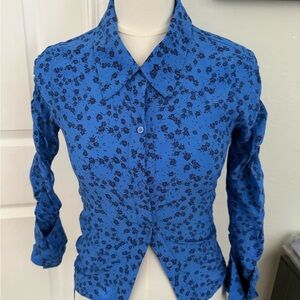 Zara Vibrant Blue Shirt with Floral Pattern